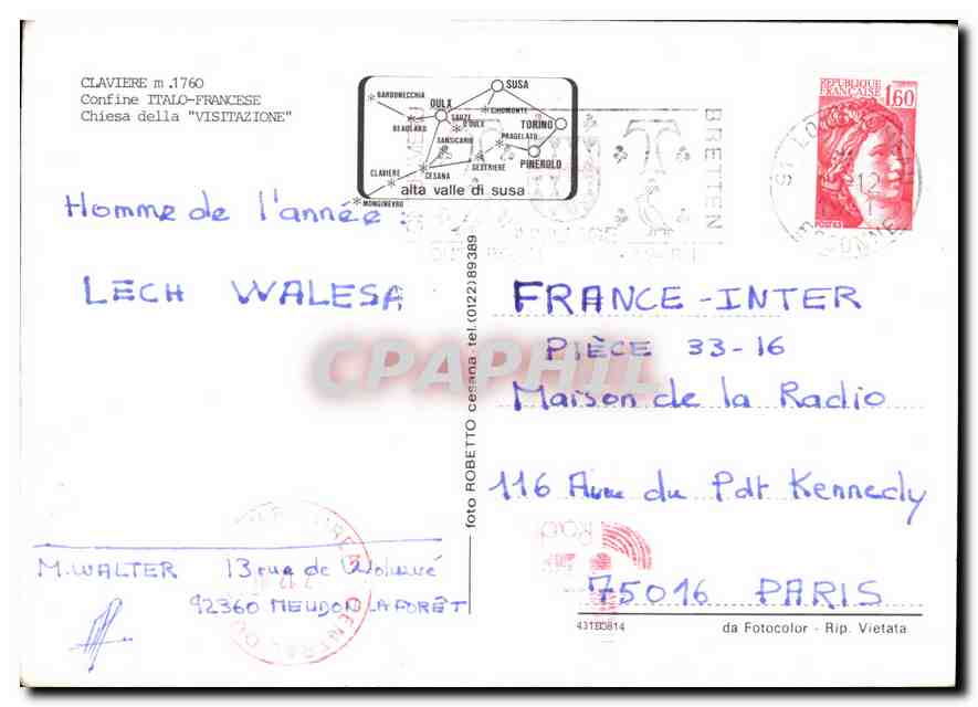 CPM Claviere Confine Italo Francese Chiesa della Visitazione  — Rückseite