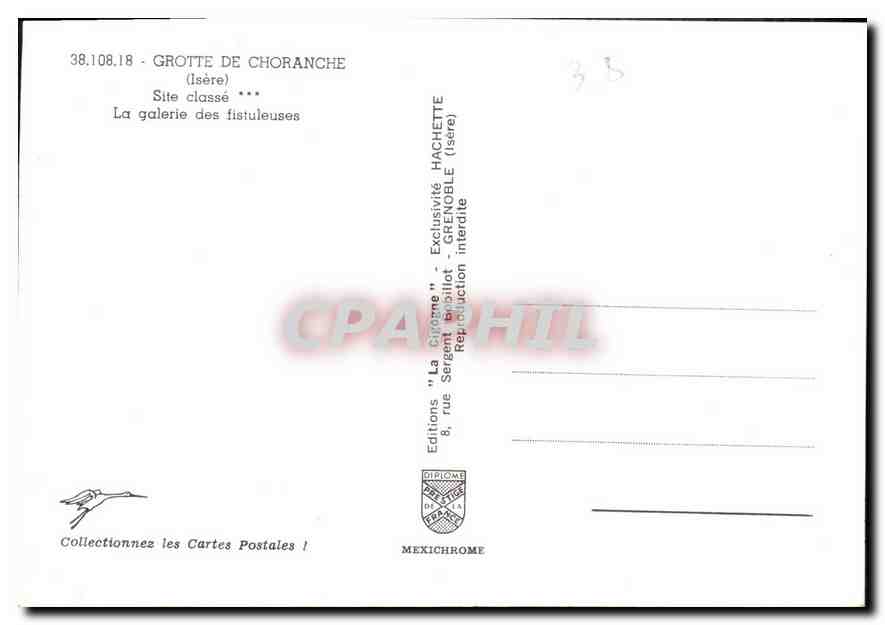 CPM Grotte de Choranche Isere Site classe la galerie des fistuleuses  — Verso