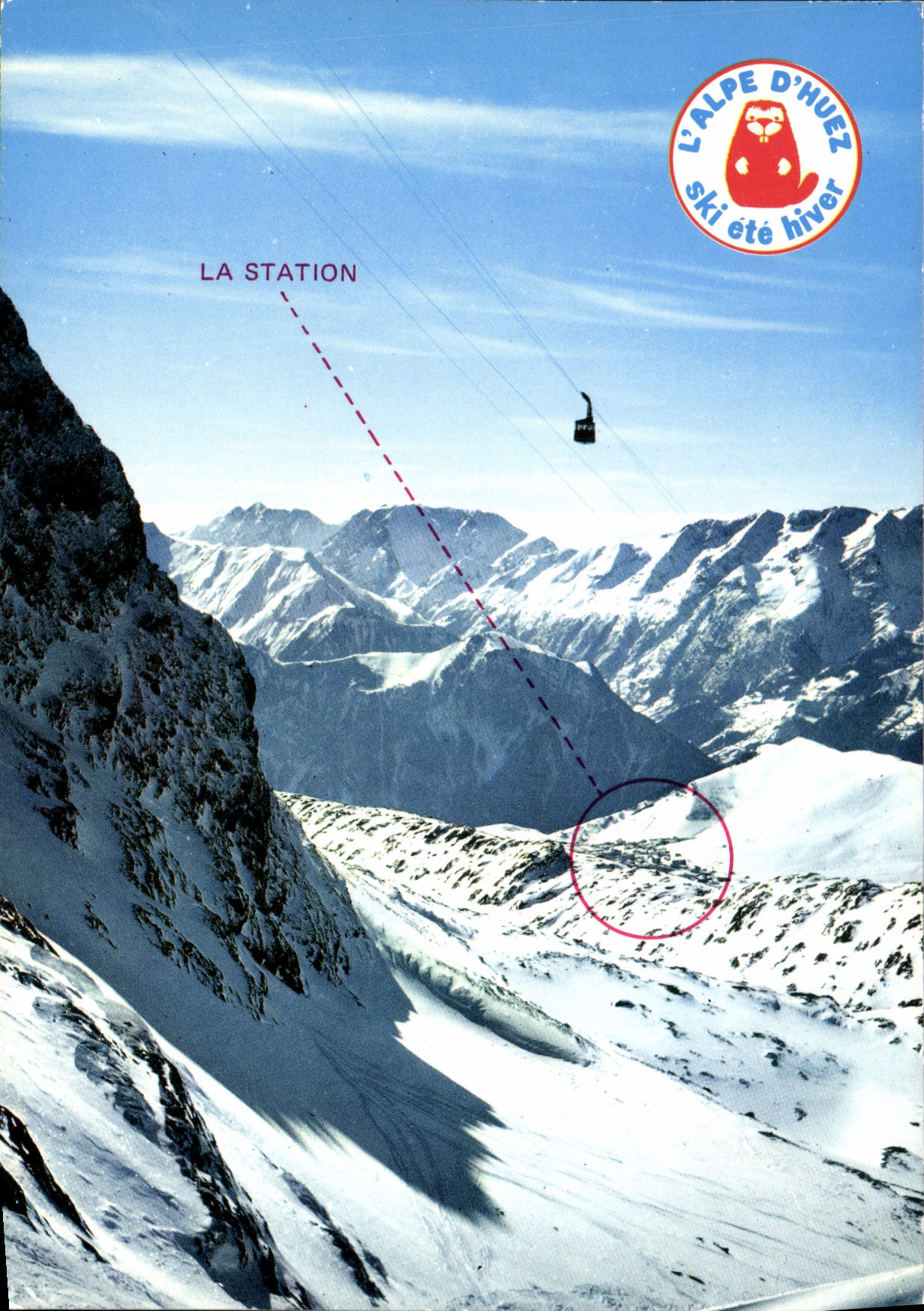 CPM Alpe d'Huez Isere 3eme troncon du telepherique des Grandes Rousses Vue sur la station et le mass