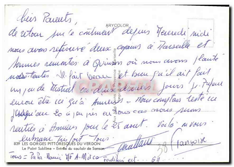 Les Gorges Pittoresques du Verdon — Entrée du couloir de Samson — Arycolor — Verso