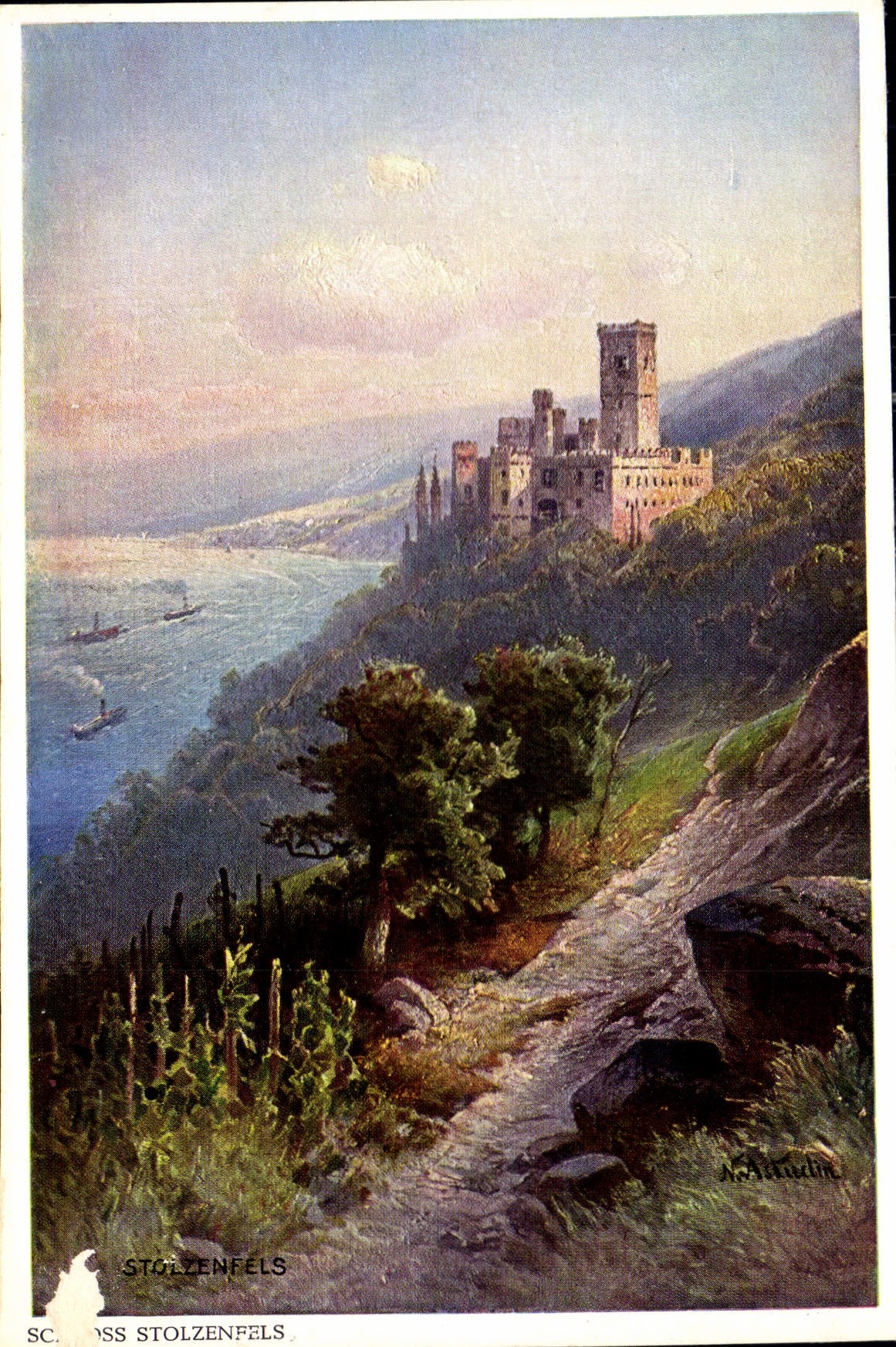 CPM Le chateau Stolzenfels detruit au moyen age et dans la suite magnifiquement reconstruit une vue 