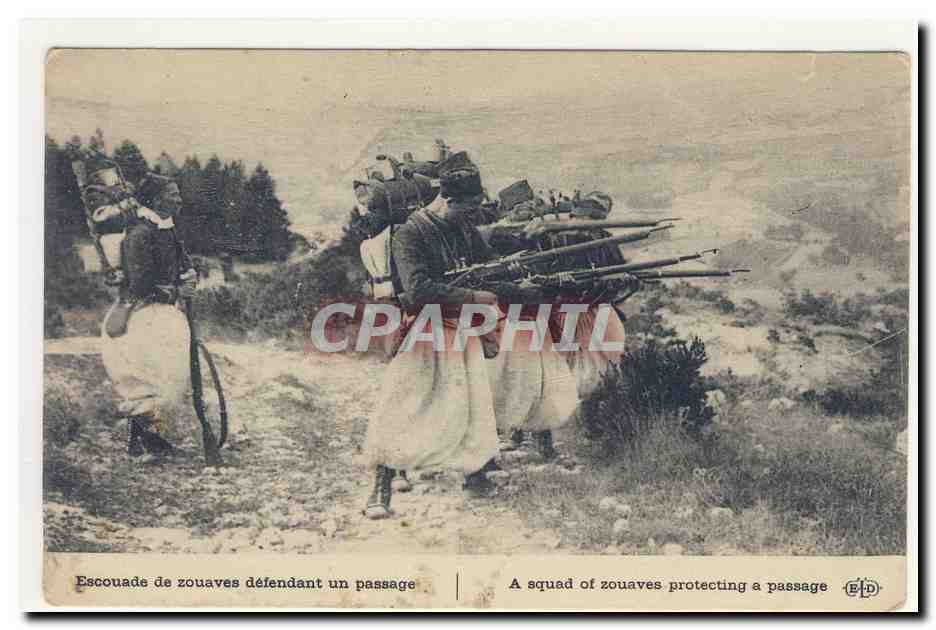 Escouade de Zouaves defendant un passage Combat Fusils Animation CPA