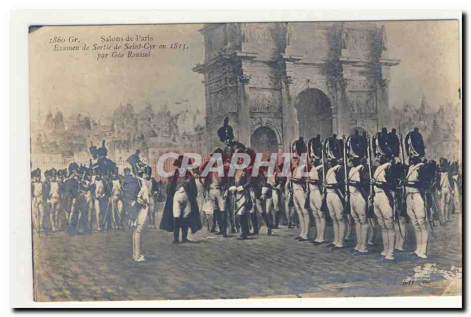 1860 Gr Salons de Paris Examen de sortie de Saint Cyr en 1813 par Geo Roussel Animation CPA