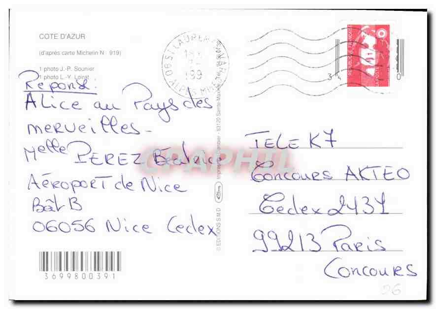 CPM Cote d'Azur  — Verso