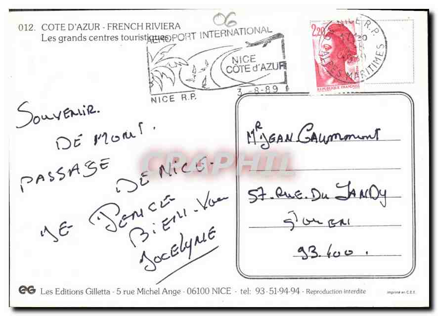 Côte d'Azur et ses grands centres touristiques — Les Editions Gilletta, n°012 — Rückseite