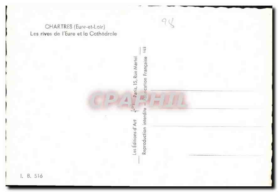 CPM Chartres Eure et Loir Les rives de l'Eure et la Cathedrale  — Verso