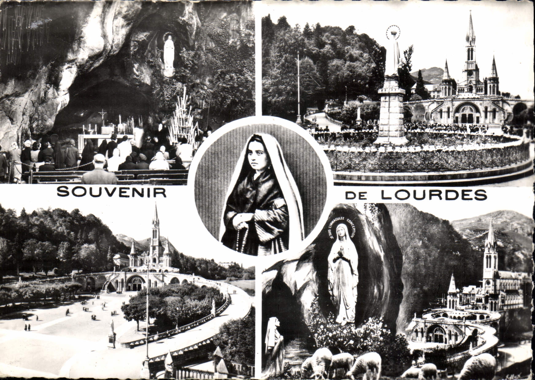 CPM Lourdes La Grotte miraculeuse La Basilique L'Apparition 