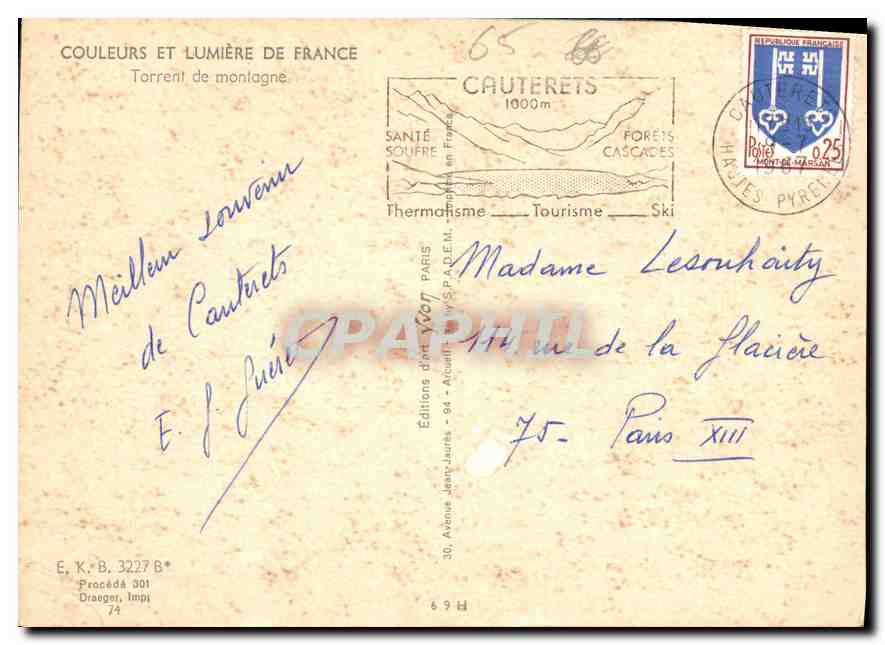 CPM Couleurs et Lumiere de France Torrent de montagne  — Rückseite