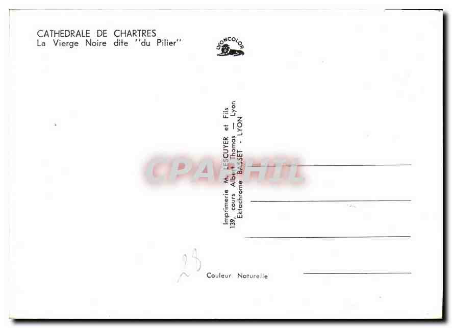 CPM Cathedrale de Chartres La Vierge Noire dite du Pilier  — Verso
