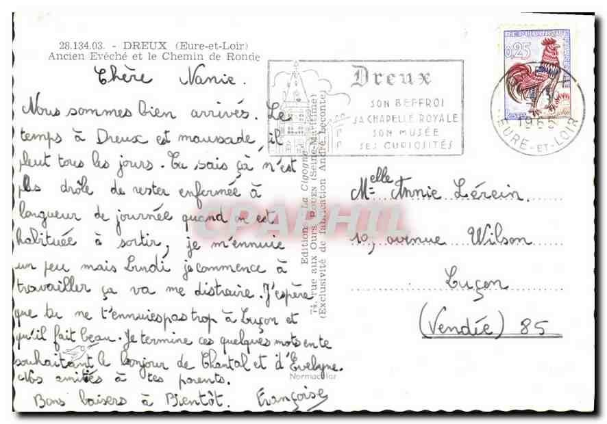 Vue du château de Dreux — Ancien Évêché et le Chemin de Ronde — Éditeur : La Châtaigne (Dreux) — Verso