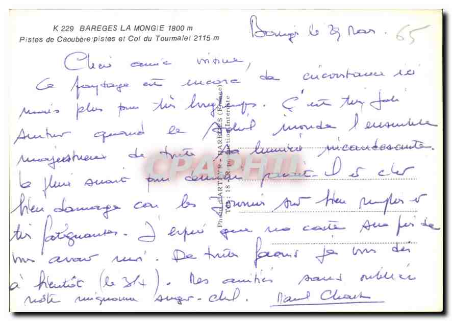 Ski-Pisten von Caoubère — Bârèges La Mongie 1800 m — Verlag ARTPYR — Rückseite