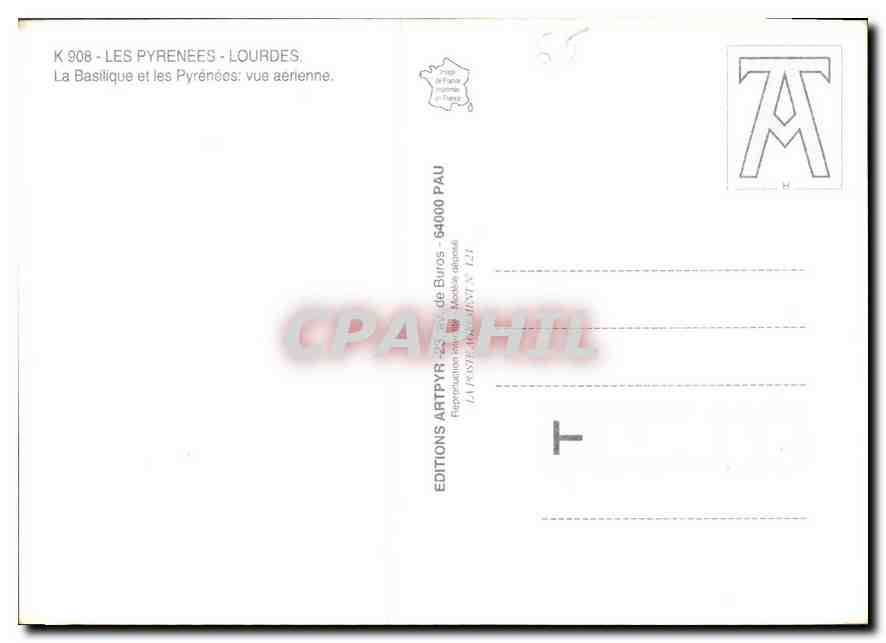CPM Lourdes La Basilique et les Pyrenees vue aerienne  — Verso