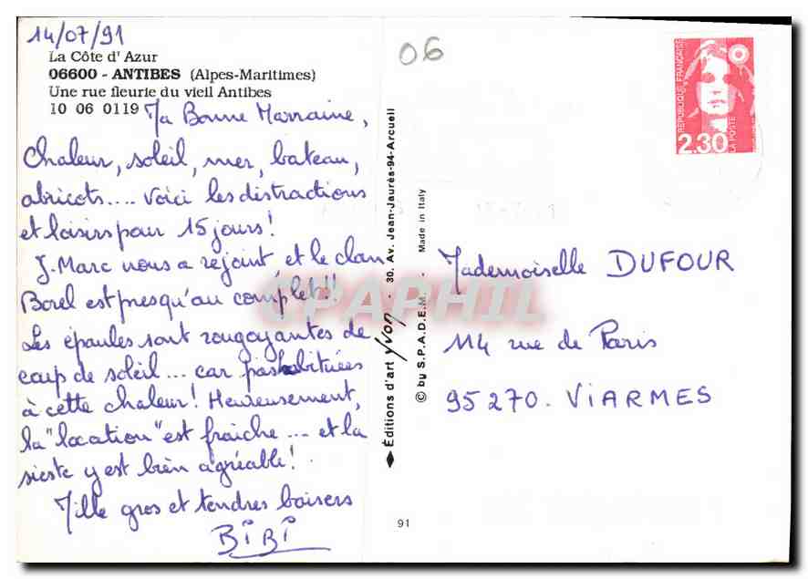 CPM Antibes Alpes Maritimes Une rue fleurie du vieil Antibes  — Rückseite