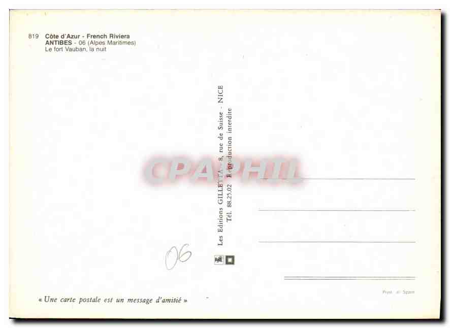 CPM Cote d'Azur French Riviera Antibes Alpes Maritimes  — Rückseite