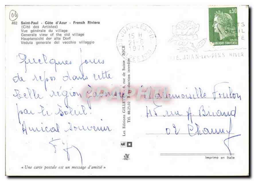 CPM Saint Paul Cote d'Azur French Riviera Cite des Artistes Vue generale du village  — Rückseite