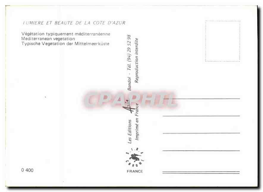 CPM Souvenir de la Cote d'Azur  — Verso