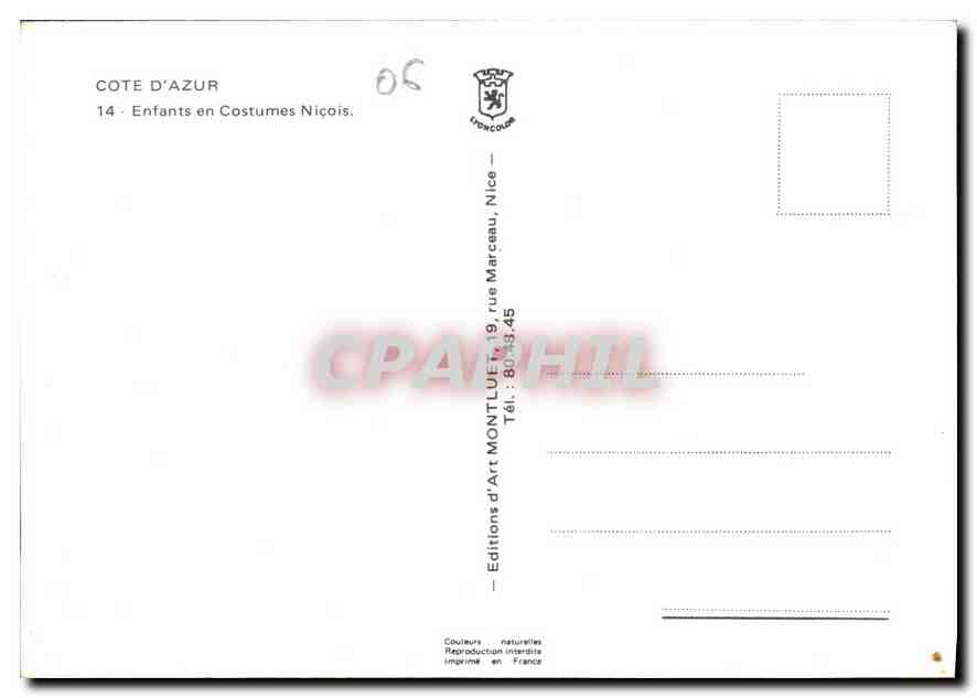 CPM Cote d'Azur Enfants en Costumes Nicois  — Verso