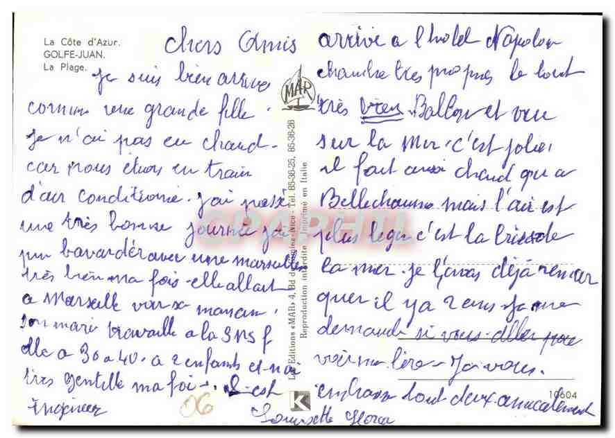CPM La Cote d'Azur Golfe Juan La Plage  — Rückseite