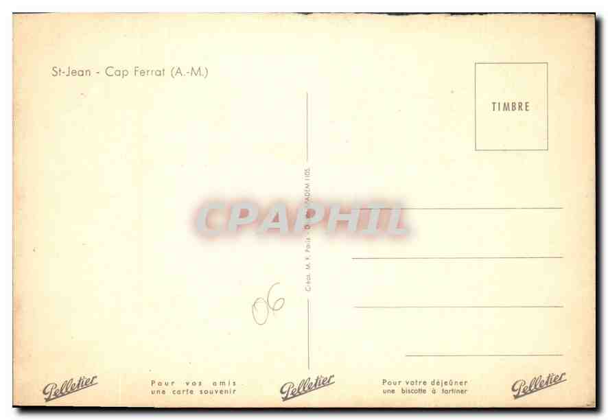 CPM St Jean Cap Ferrat  — Verso