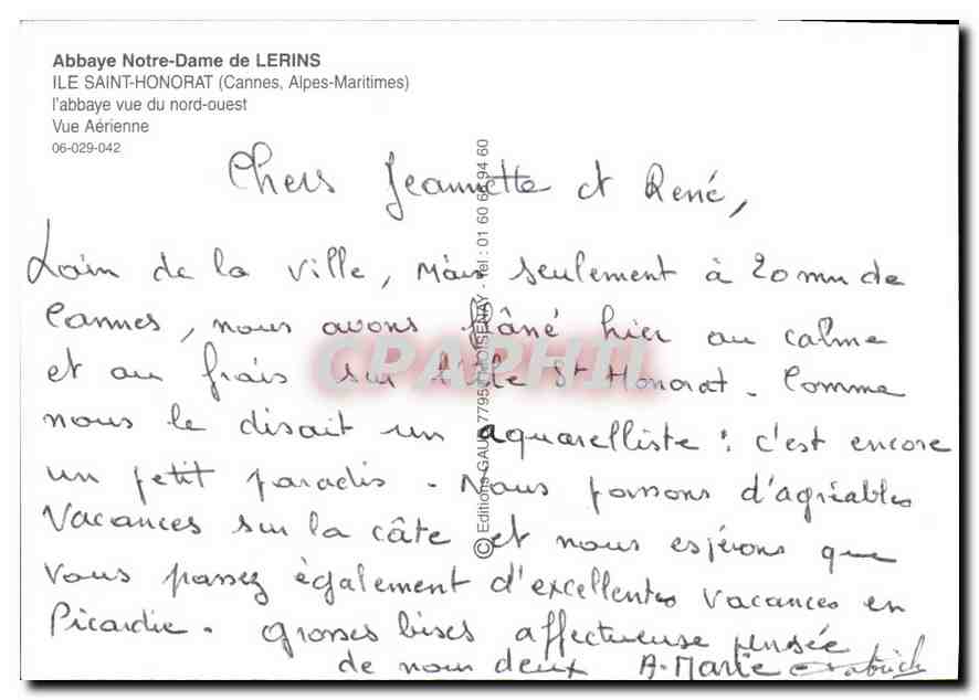 Abbaye Notre-Dame de LERINS — ILE SAINT-HONORAT (Cannes, Alpes-Maritimes) — Vue Aérienne — Éditions GAU 7795-029-042 — Back