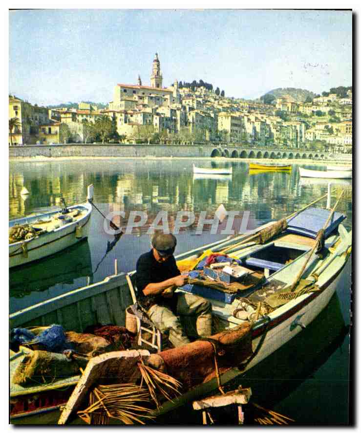 CPM La Cote d'Azur Miracle de la nature Menton Alpes Maritimes La Vieille ville Peche Pecheur Bateau