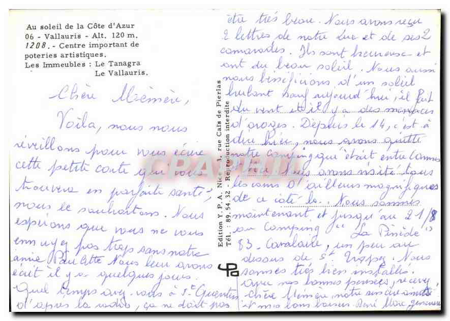 CPM Au soleil de la Cote d'Azur Vallauris Centre Important de Poteries Artistiques Les Immeubles Le  — Rückseite