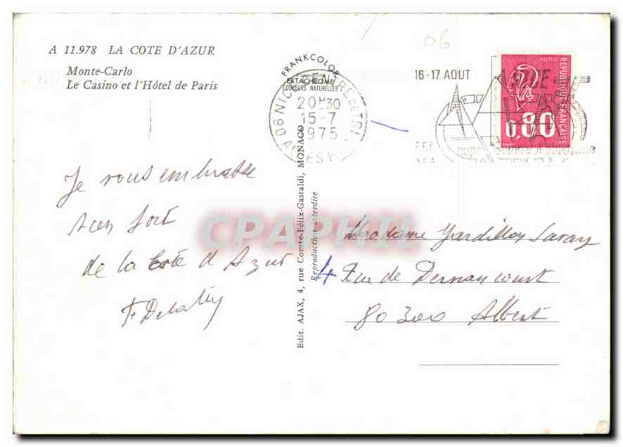 Monaco — Le Casino et l'Hôtel de Paris — Edit. AJAX, Monaco — Reverso