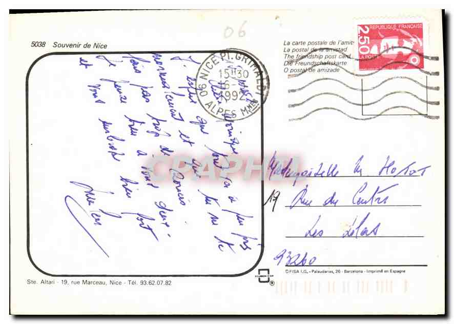 CPM Nice Cote d'Azur  — Rückseite