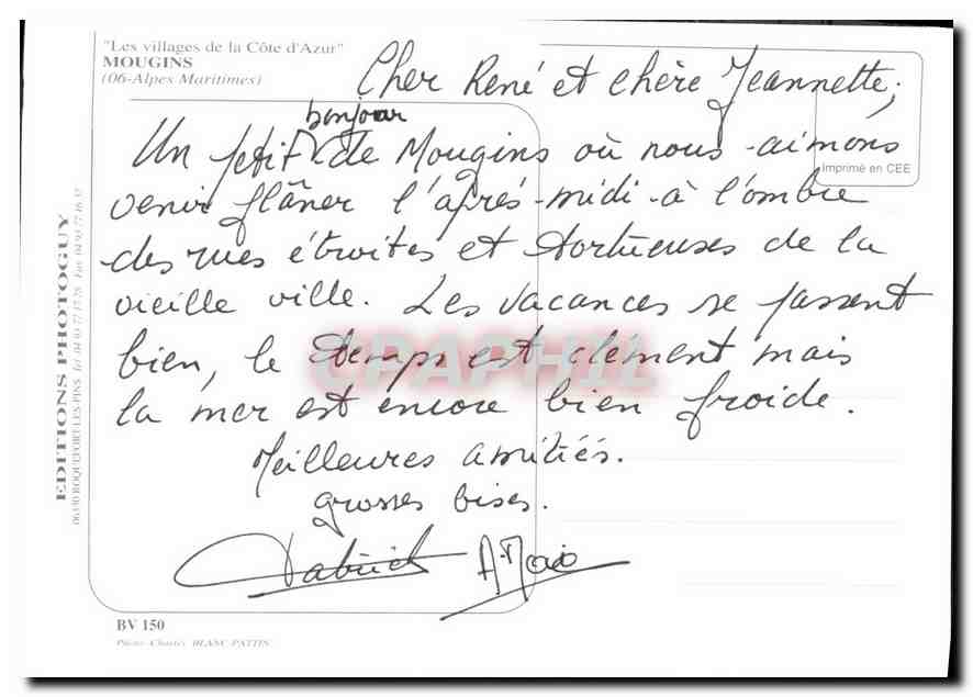 CPM Les Villages de la Cote d'Azur Mougins Alpes Maritimes  — Rückseite