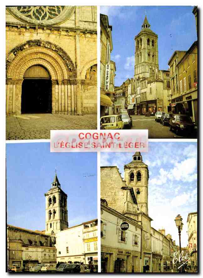 CPM Cognac Charente L'Eglise Saint Leget Le Clocher et l'Entree principale 
