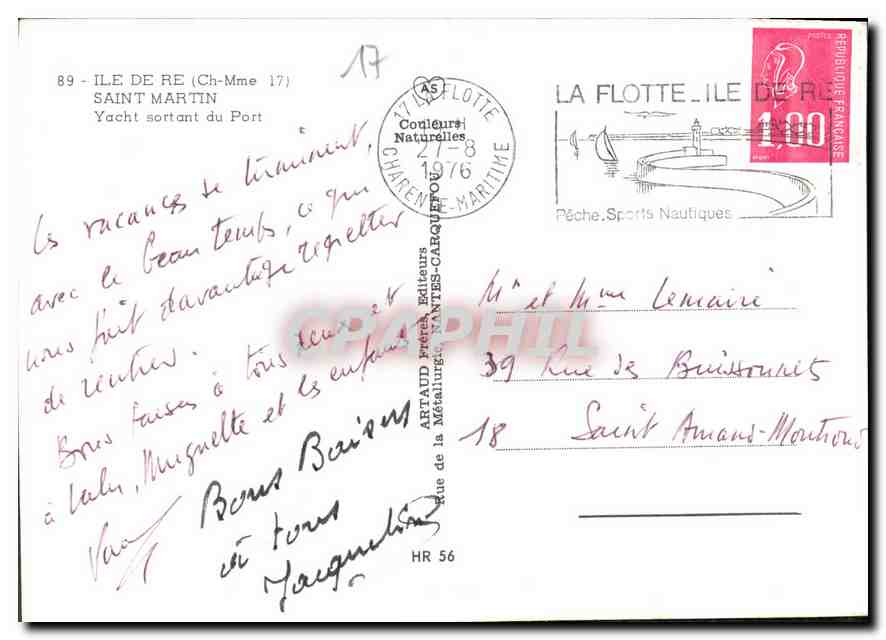 CPM Ile De Re Ch Mme 17 Saint Martin Yacht sortant du Port  — Back