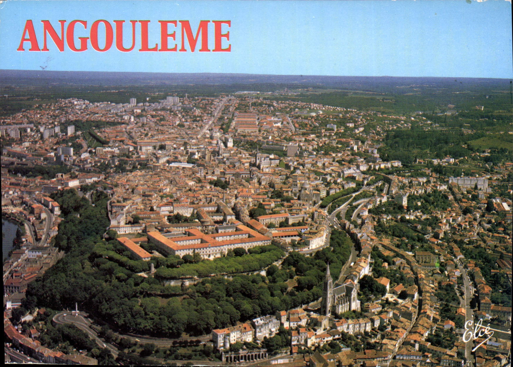 Angoulême — General View of the City Center with the Walls — Publisher Elcé