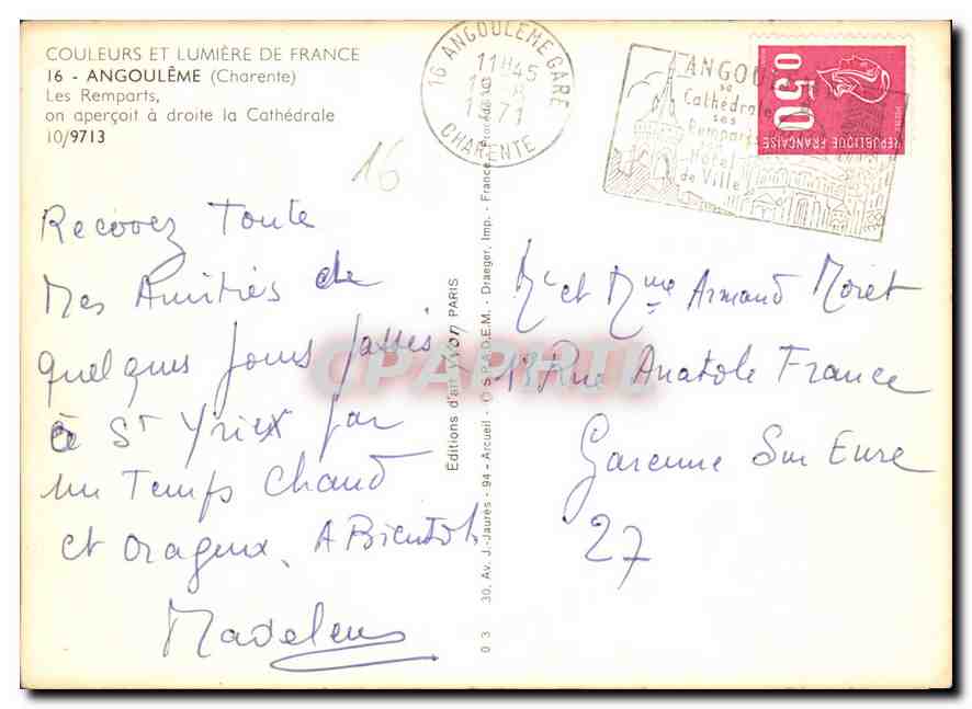Ansicht der Kathedrale von Angoulême — Verlag CPAPHIL, Nr. 16 — Rückseite