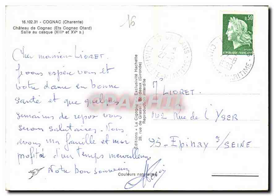 CPM Cognac Charente Chateau de Cognac Ets Cognac Otard Salle au Casque  — Rückseite