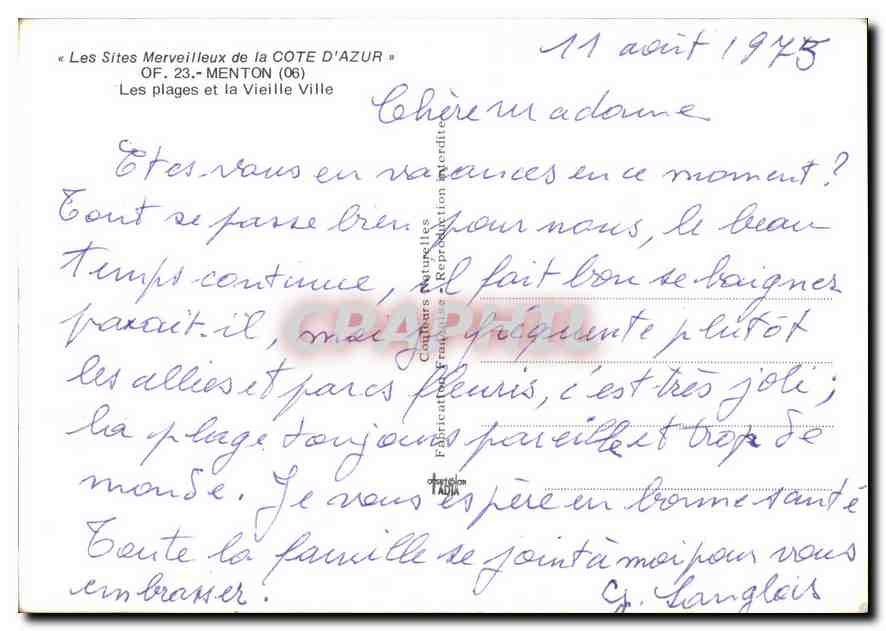 Menton — Les plages et la Vieille Ville — Éditeur : Fédération Française de Réplication Aérienne — Reverso
