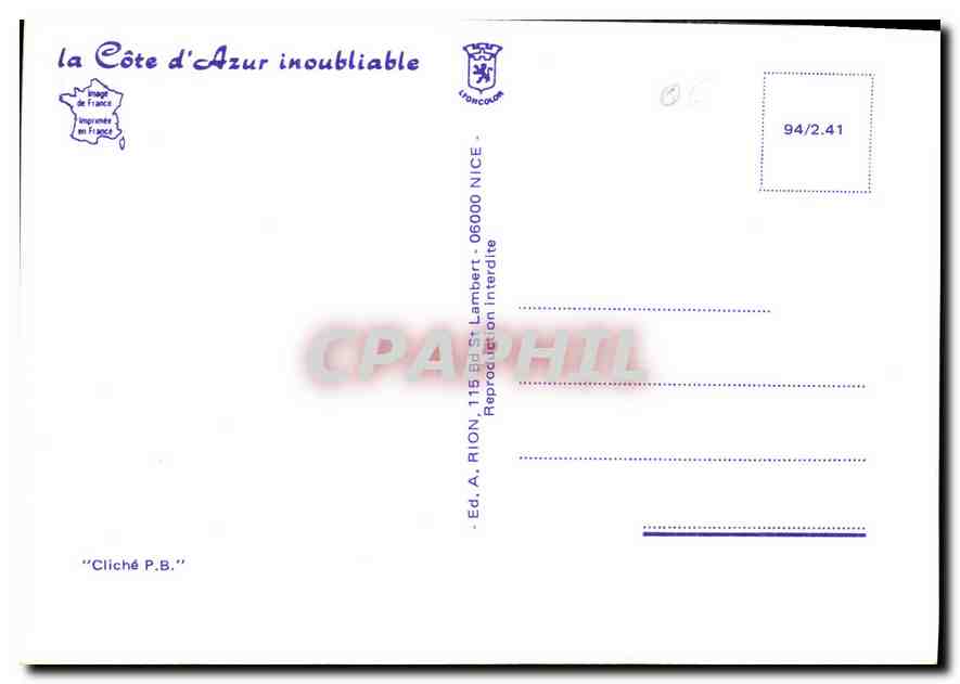CPM La Cote d'Azur inoubliable  — Verso