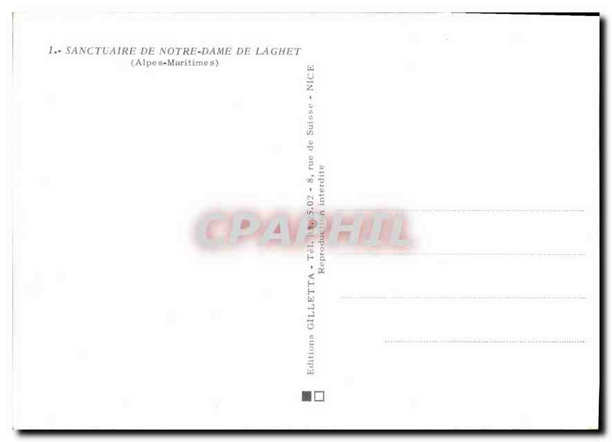 CPM Sanctuaire de Notre Dame de Laghet Alpes Maritimes  — Verso