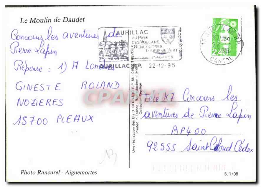 CPM Le Moulin de Daudet  — Verso