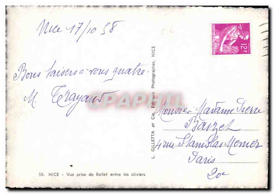 CPM Nice Vue prise de Bellet entre les oliviers  — Rückseite