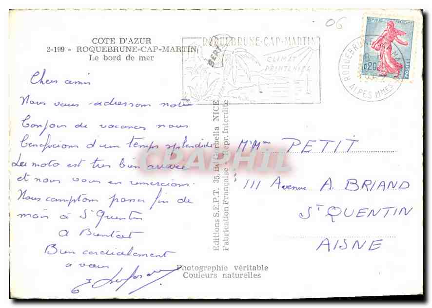 CPM Cote d'Azur Roquebrune Cap Martin Le bord de mer  — Rückseite