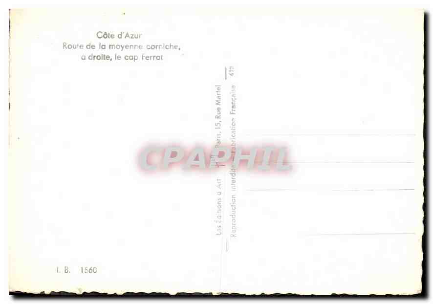 CPM Cote d'Azur Route de la Moyenne Corniche a droite le Cap ferrat  — Verso