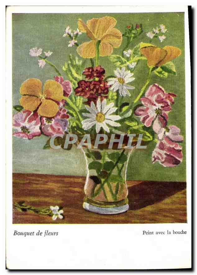 CPM Bouquet de fleurs Peint avec la bouche 