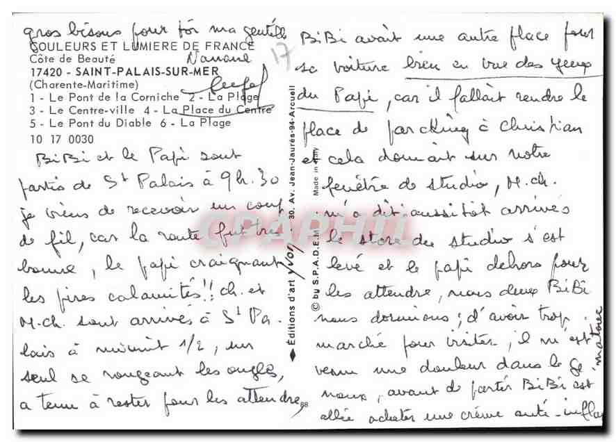 CPM Cote de Beaute Saint Palais sur Mer Charente Maritime  — Back