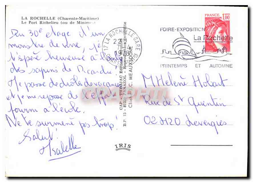 CPM La Rochelle Charente Maritime Le Port Richelieu ou de Minimes  — Verso