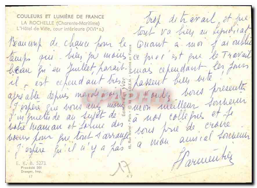 CPM La Rochelle Charente Maritime L'Hotel de Ville cour interieure  — Verso