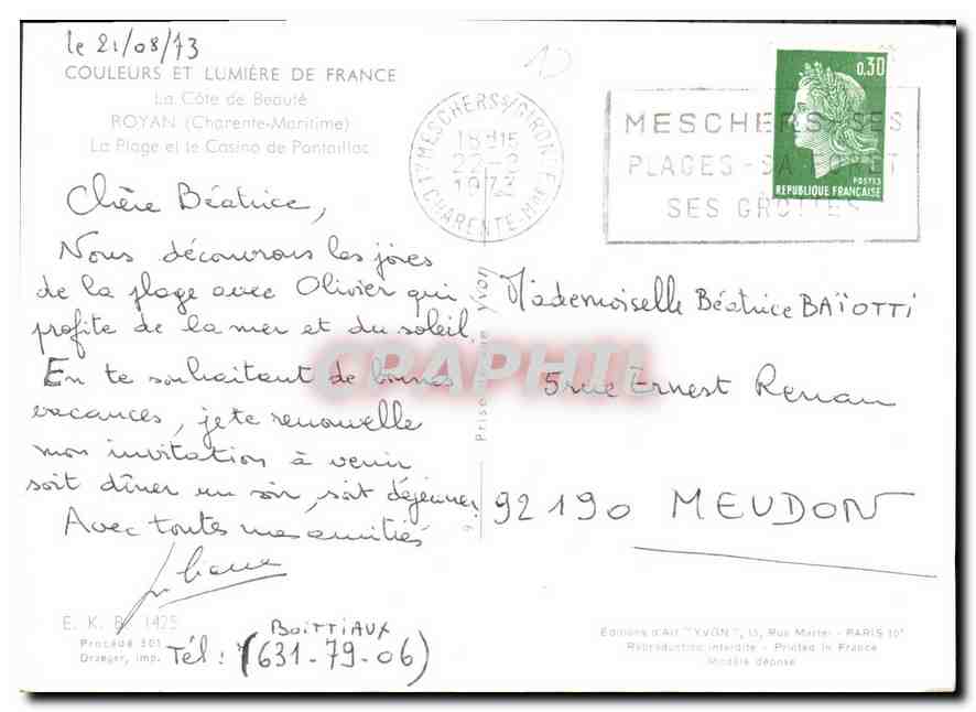 CPM La Cote de Beaute Royan Charente Maritime La Plage et le Casino de Pontaillac  — Back