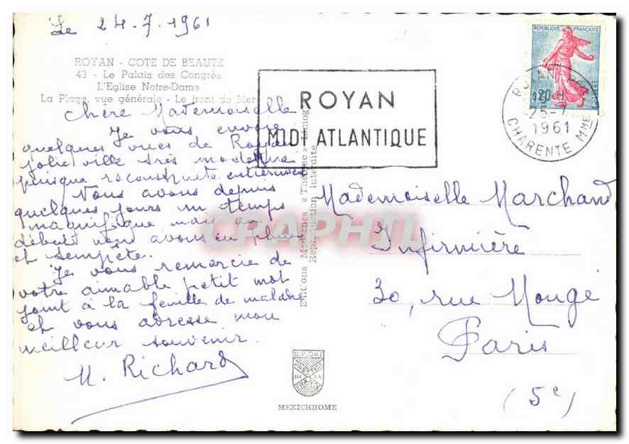 CPM Royan Cote de Beaute Le Palais des Congres L'Eglise Notre Dame La Plage vue generale Le Front de — Back