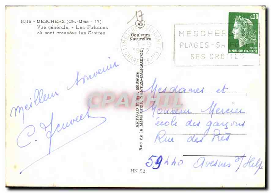Meschers-sur-Gironde — Vue générale — Les Falaises où sont creusées les Grottes — Artaud Frères, éditeurs — Reverso