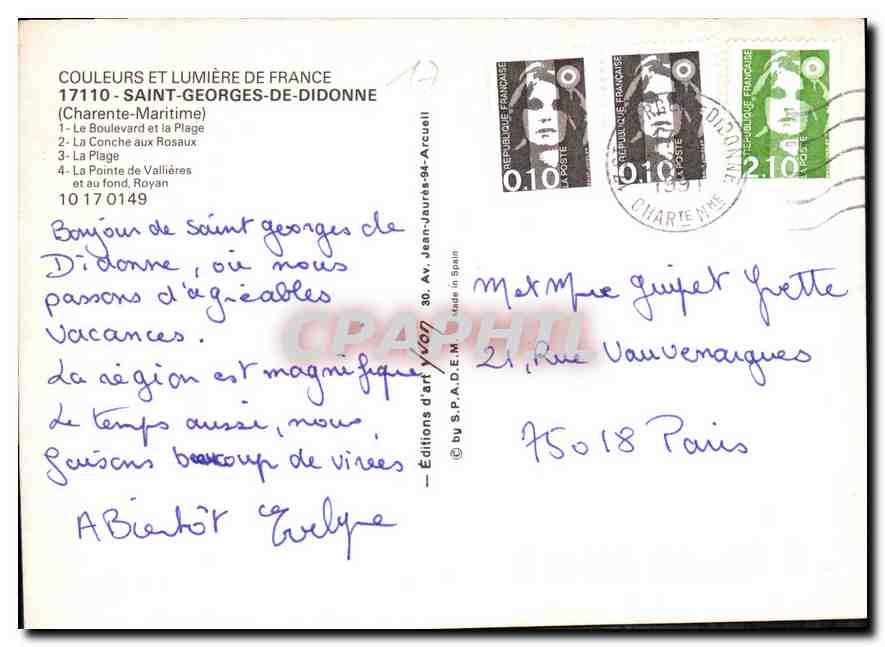 CPM Saint Georges de Didonne Charente Maritime  — Back