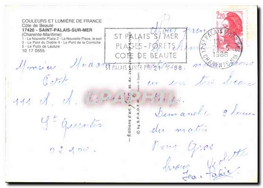 CPM Cote de Beaute Saint Palais sur Mer Charente Maritime  — Back